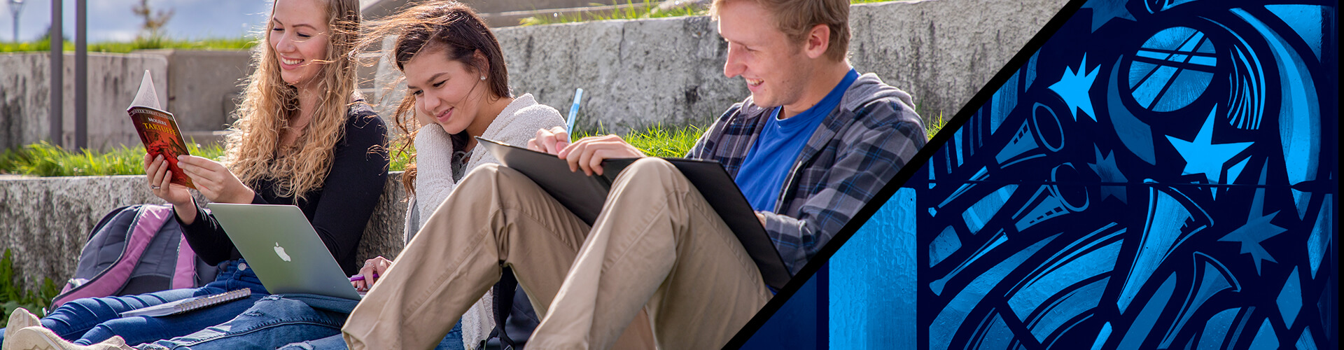 Students studying on Concordia's Lake Michigan bluff