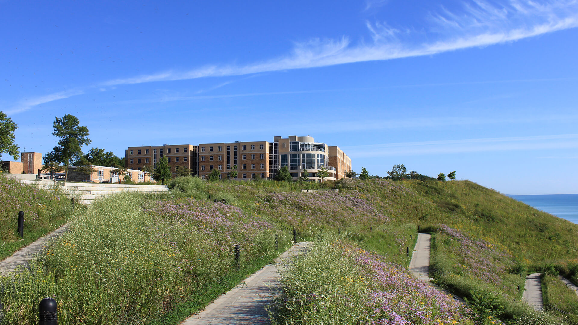 Coburg residence hall overlooking Lake Michigan.