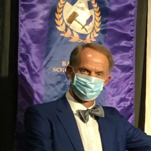 President Ferry wearing a mask