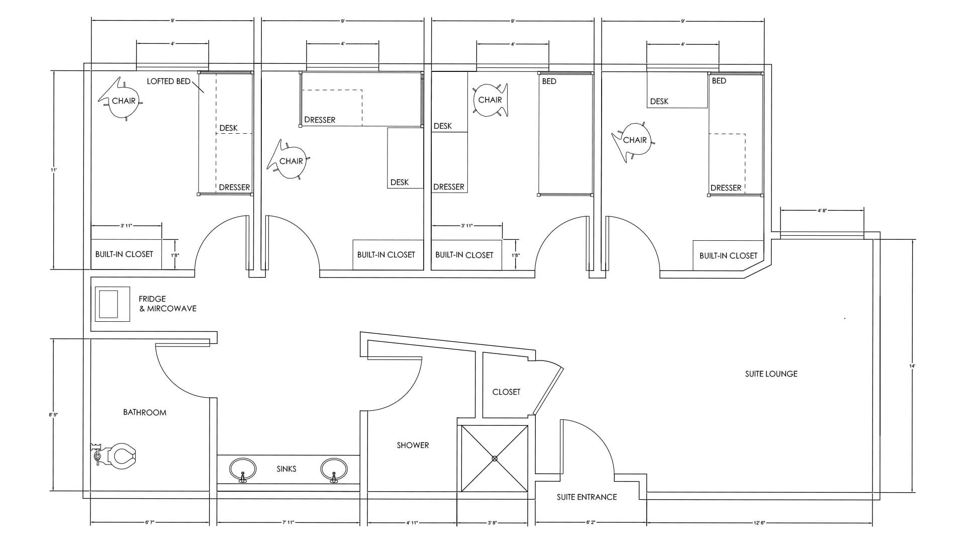 A floor plan of one of the Coburg suites.