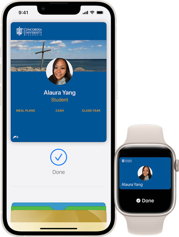 Example view of the CUW Mobile ID on an iPhone and Apple Watch